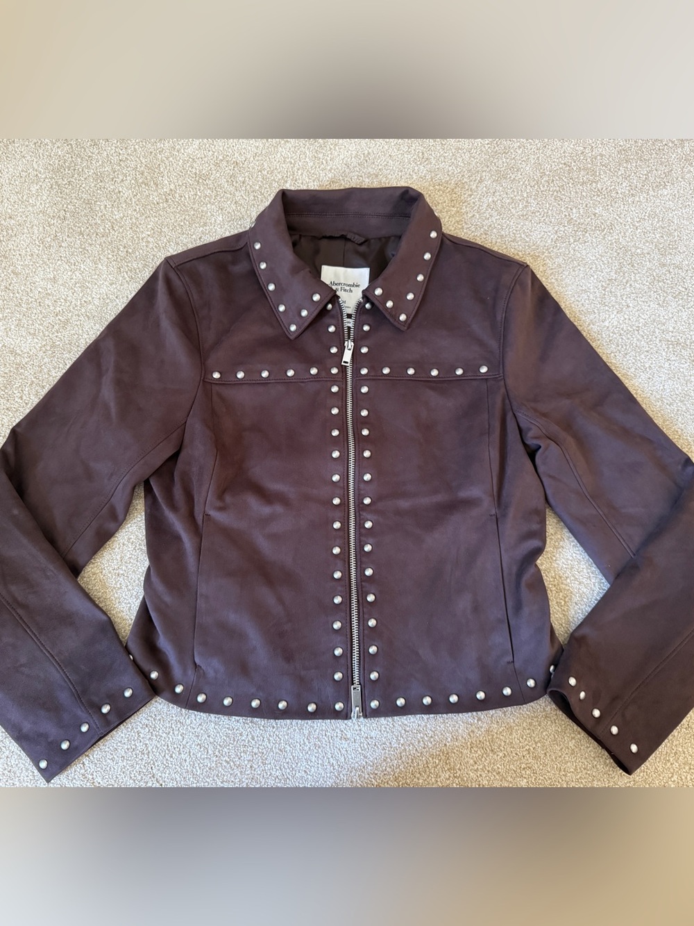 Abercrombie & Fitch Women's Brown Vegan Suede Studded Moto Jacket NWT Medium M